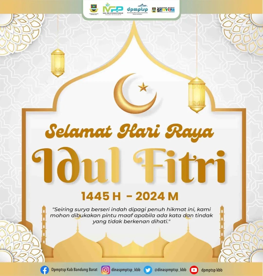 >Keluarga Besar Dinas Penanaman Modal dan Pelayanan Terpadu Satu Pintu Kab. Bandung Barat Mengucapkan Selamat Hari Raya Idul Fitri 1445 H - 2024 M.
