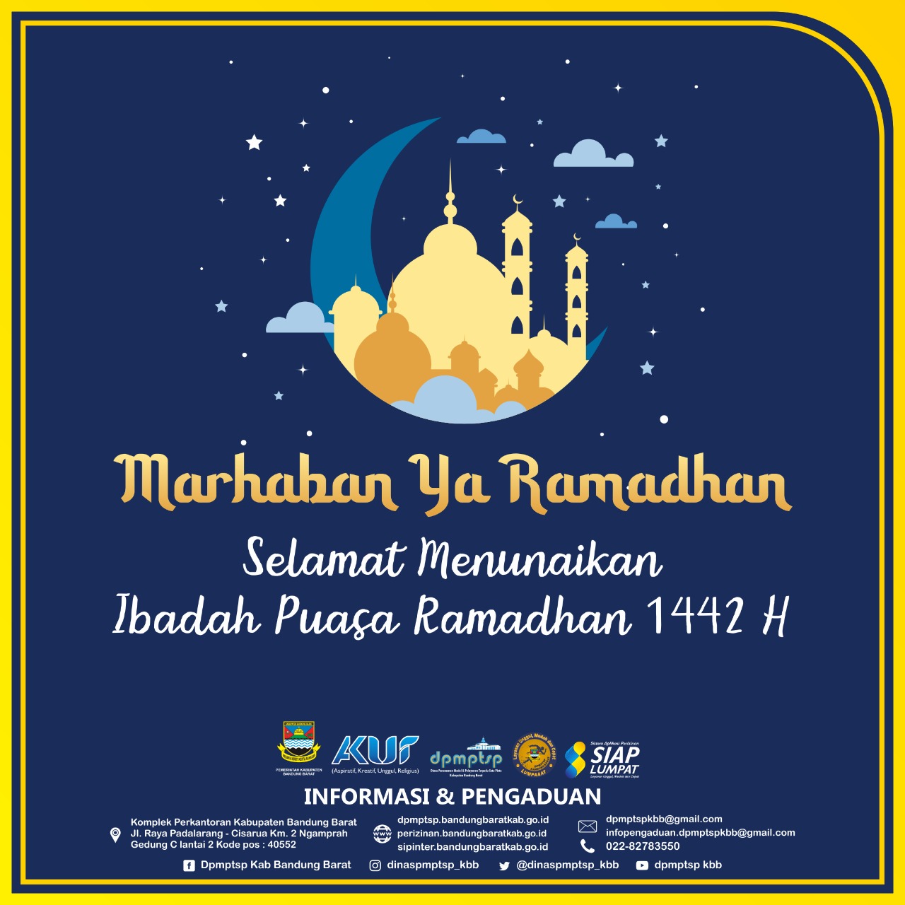 >Kami Keluarga Besar Dinas Penanaman Modal dan Pelayanan Terpadu Satu Pintu Kab. Bandung Barat mengucapkan Selamat menunaikan ibadah puasa Ramadhan Tahun 1442 H