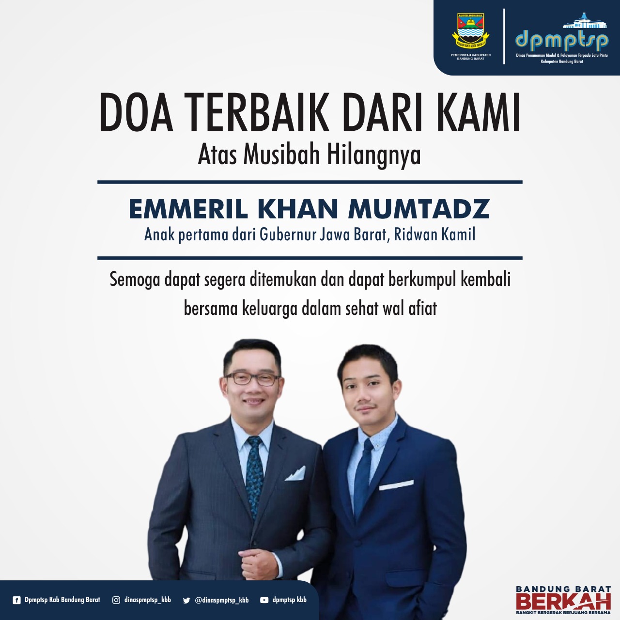 DINAS PENANAMAN MODAL & PELAYANAN TERPADU SATU PINTU TURUT BERDUKA CITA ATAS MENINGGALNYA Emmeril Kahn Mumtadz Putra Sulung Gubernur Jawa Barat